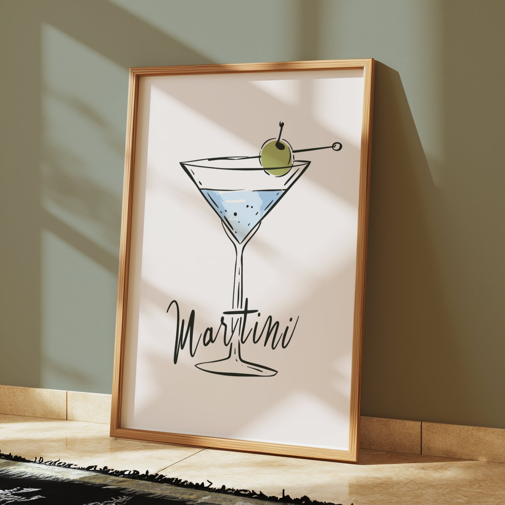Premium Poster of Martini Illustration with Olive Decoration Posters