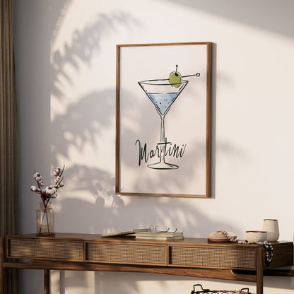 Premium Poster of Martini Illustration with Olive Decoration Posters