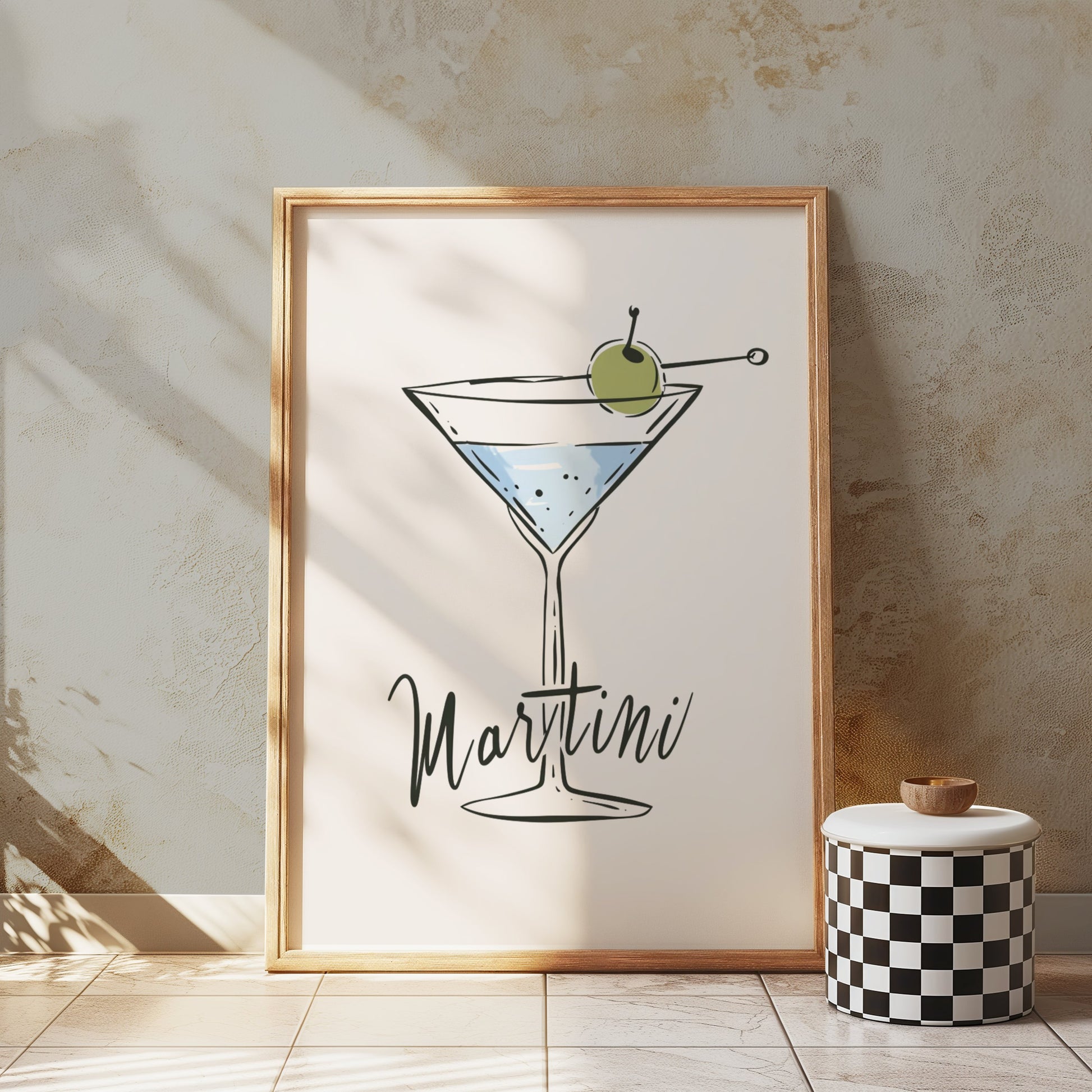 Premium Poster of Martini Illustration with Olive Decoration Posters
