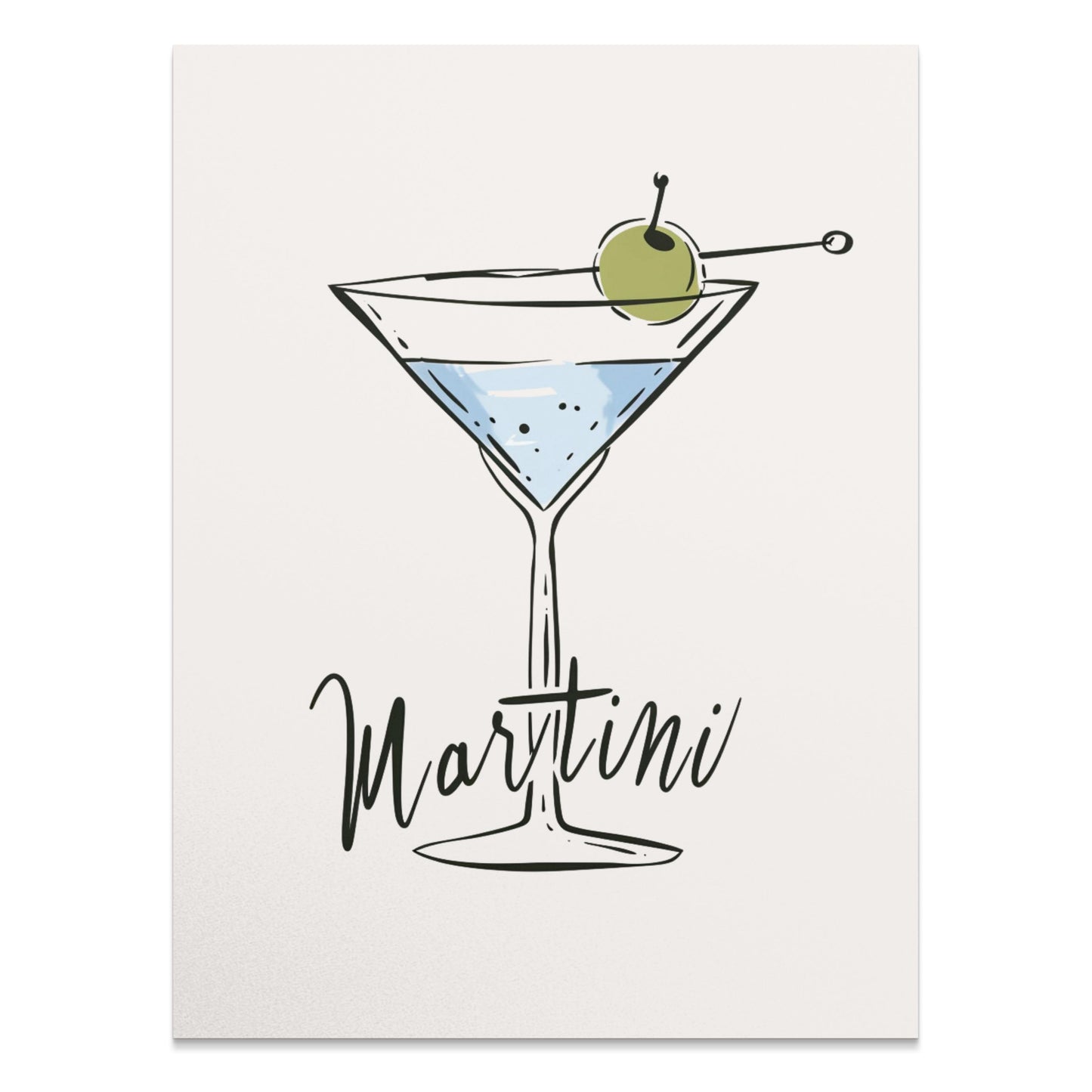 Premium Poster of Martini Illustration with Olive Decoration Posters