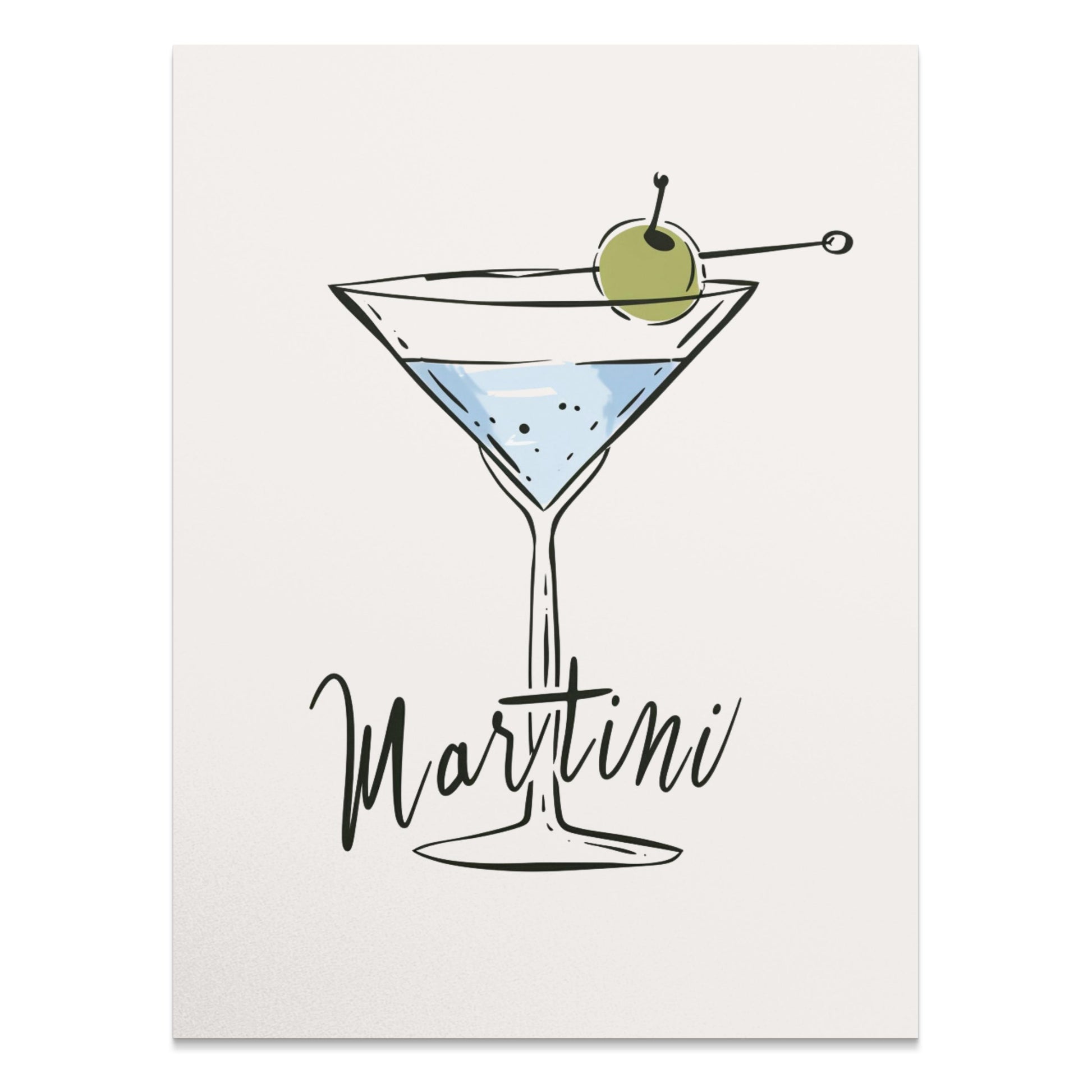 Premium Poster of Martini Illustration with Olive Decoration Posters