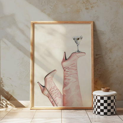 Premium Poster of Martini on Pink High Heel Boots Design Posters