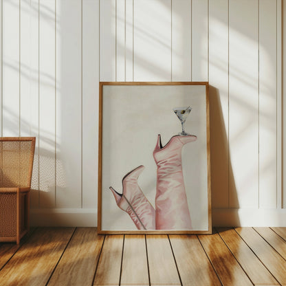 Premium Poster of Martini on Pink High Heel Boots Design Posters