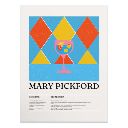 Premium Poster of Mary Pickford Cocktail Recipe Art Print Posters
