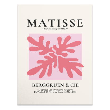 Matisse Art Exhibition Paris 1953 poster featuring abstract pink shapes on a light background with exhibition details.