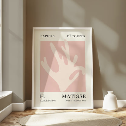 Framed Matisse Coral Hand Inspired Paris Art Poster displayed in a sunlit room, perfect for enhancing minimalist and modern interiors.