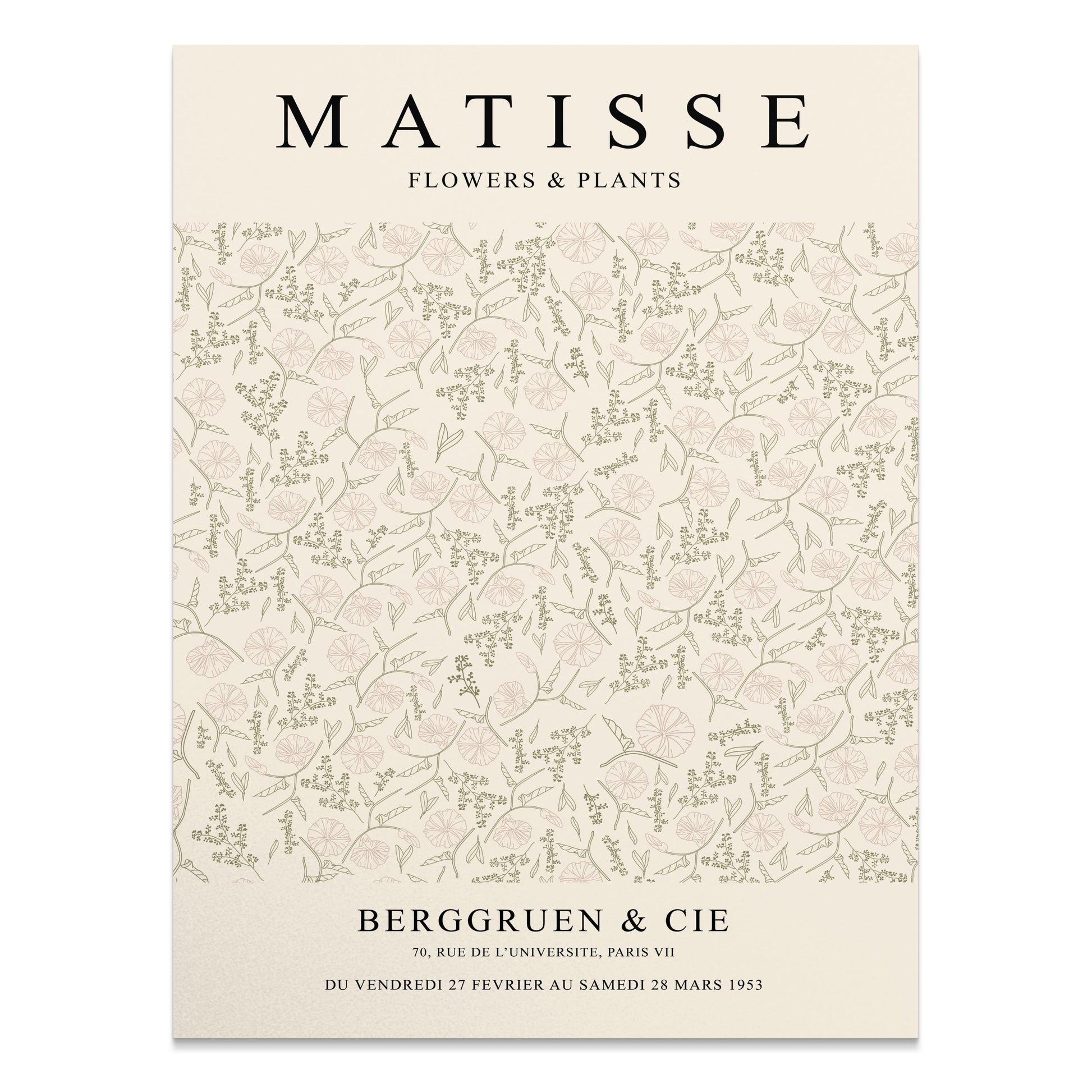 Matisse Flowers and Plants Berggruen and Cie poster featuring a delicate botanical pattern in soft tones, ideal for wall decor.