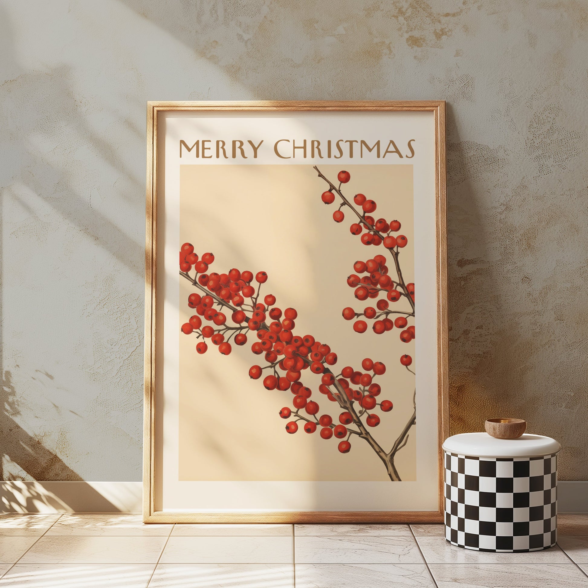 Premium Poster of Merry Christmas Red Berries Festive Art Print Posters