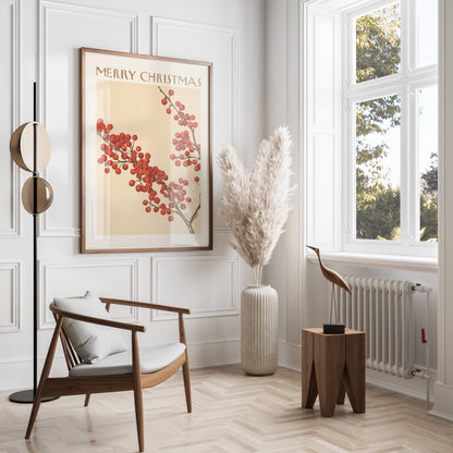 Premium Poster of Merry Christmas Red Berries Festive Art Print Posters