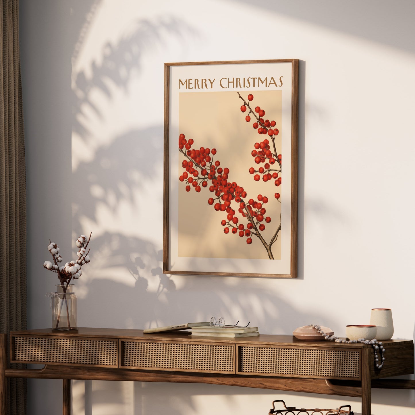 Premium Poster of Merry Christmas Red Berries Festive Art Print Posters