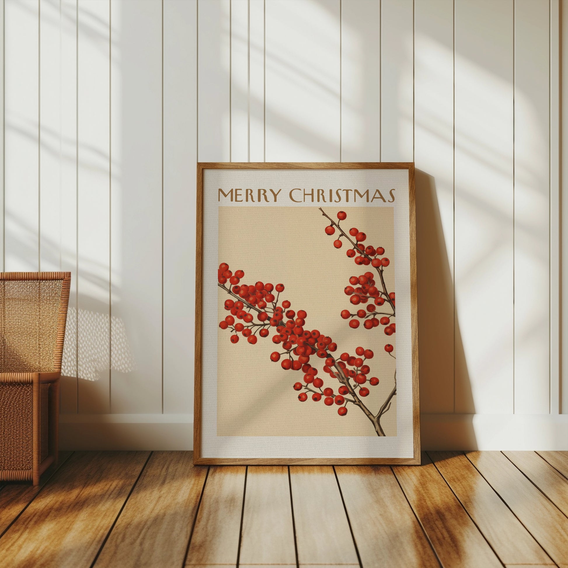 Premium Poster of Merry Christmas Red Berries Festive Art Print Posters