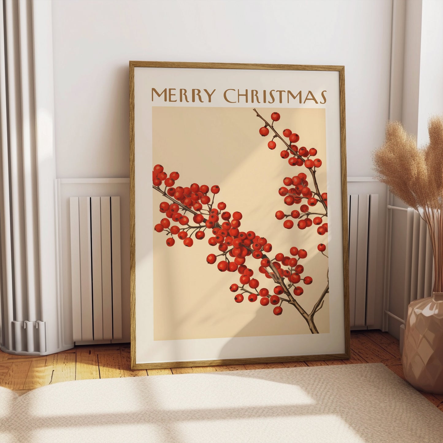Premium Poster of Merry Christmas Red Berries Festive Art Print Posters