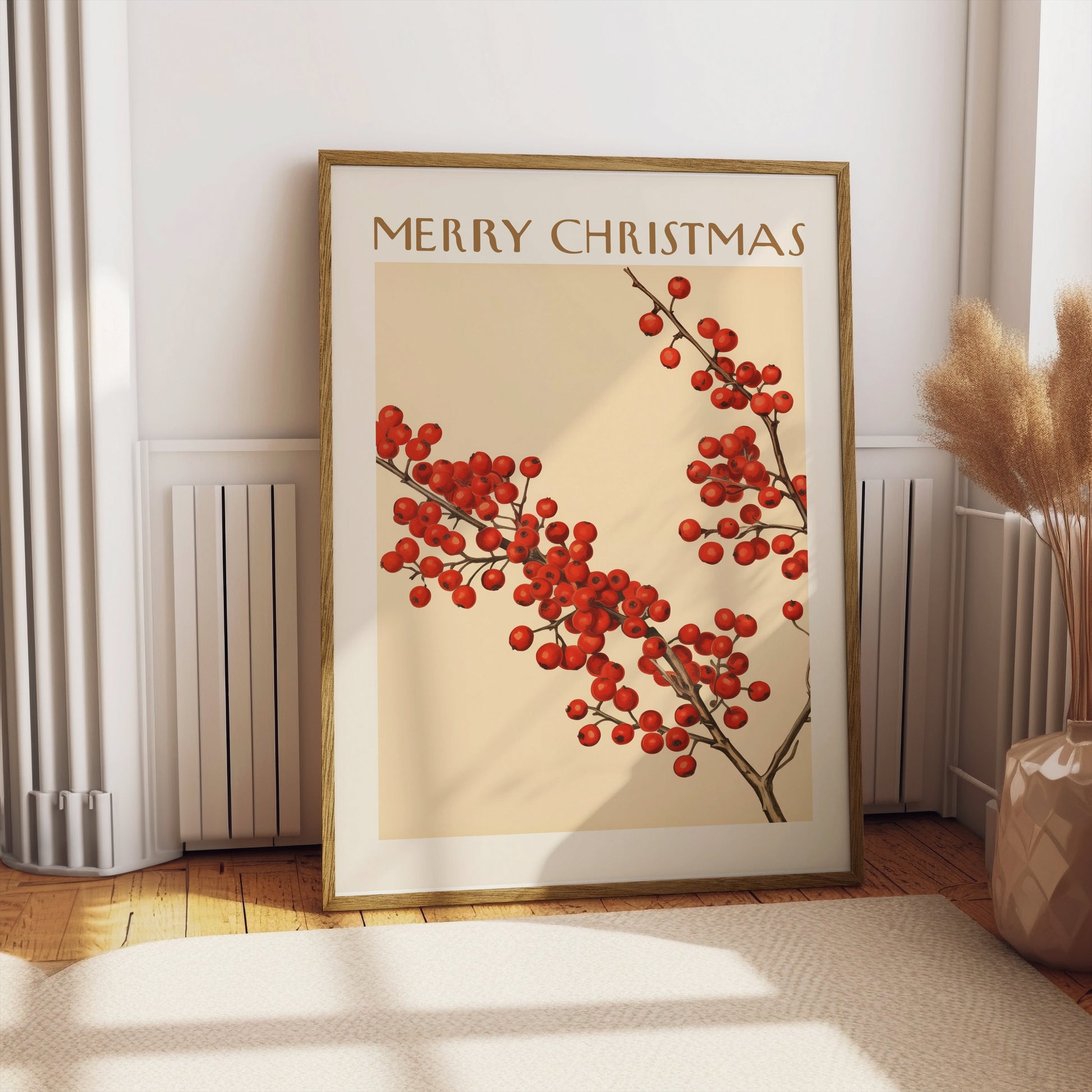 Premium Poster of Merry Christmas Red Berries Festive Art Print Posters