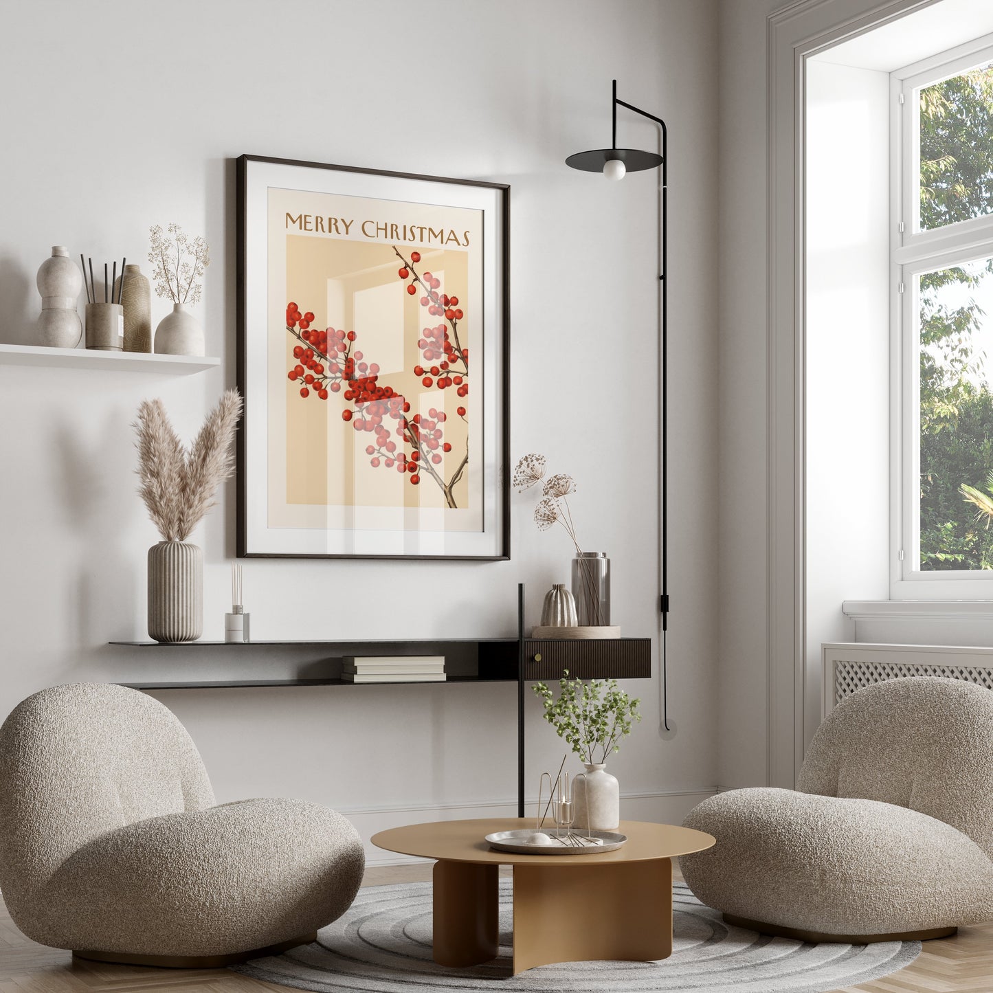 Premium Poster of Merry Christmas Red Berries Festive Art Print Posters