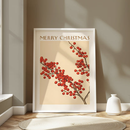 Premium Poster of Merry Christmas Red Berries Festive Art Print Posters