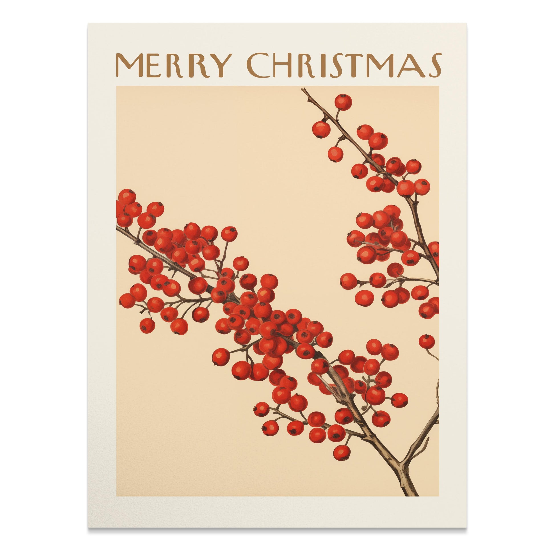 Premium Poster of Merry Christmas Red Berries Festive Art Print Posters