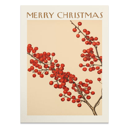 Premium Poster of Merry Christmas Red Berries Festive Art Print Posters
