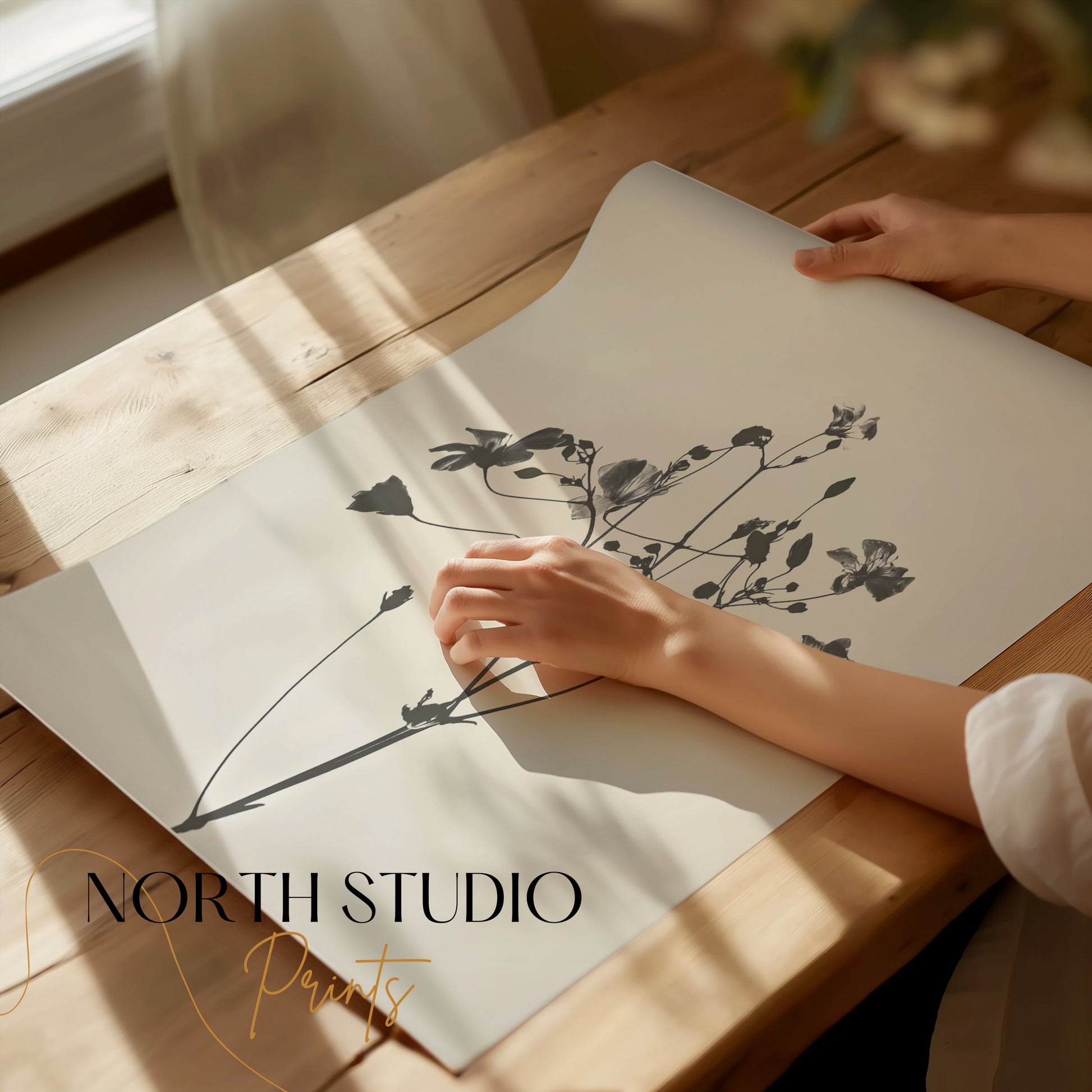 Premium Poster of Minimalist Black and White Floral Art Print Posters