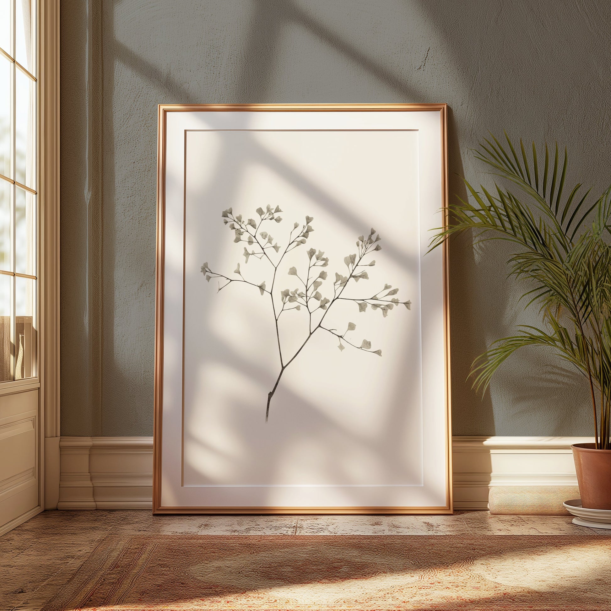 Premium Poster of Minimalist Botanical Art with Delicate Leaves Posters