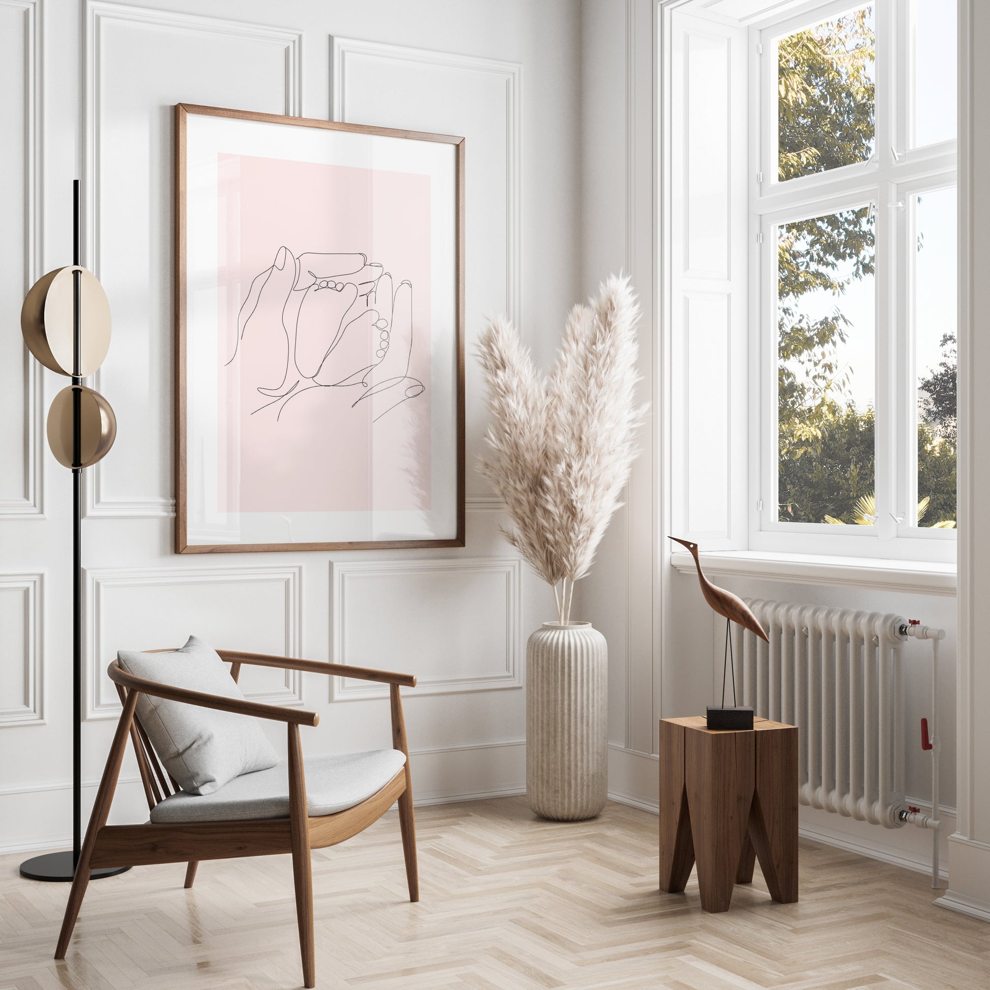Premium Poster of Minimalist Line Art Baby Feet and Hands Posters