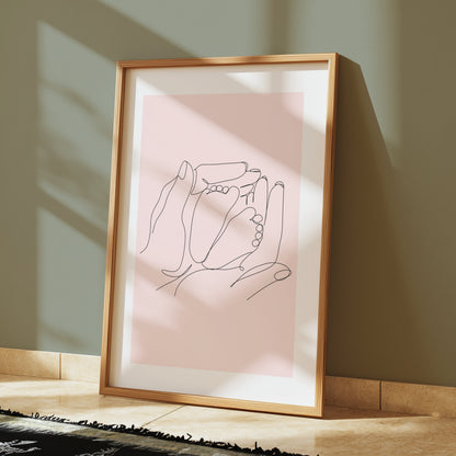 Premium Poster of Minimalist Line Art Baby Feet and Hands Posters