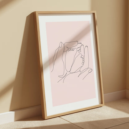 Premium Poster of Minimalist Line Art Baby Feet and Hands Posters