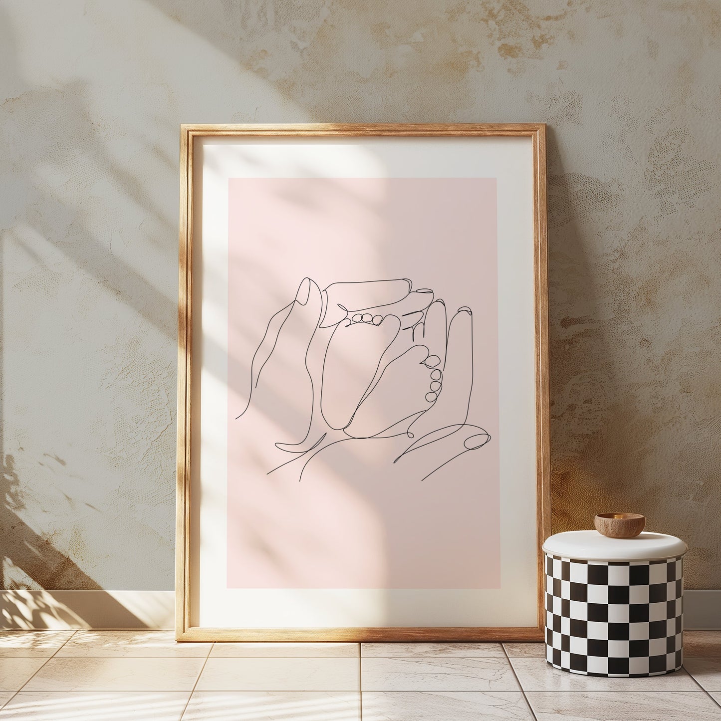 Premium Poster of Minimalist Line Art Baby Feet and Hands Posters
