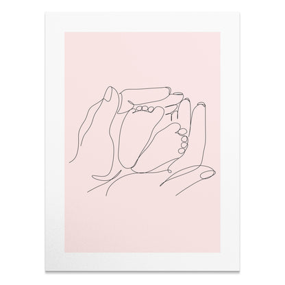 Premium Poster of Minimalist Line Art Baby Feet and Hands Posters