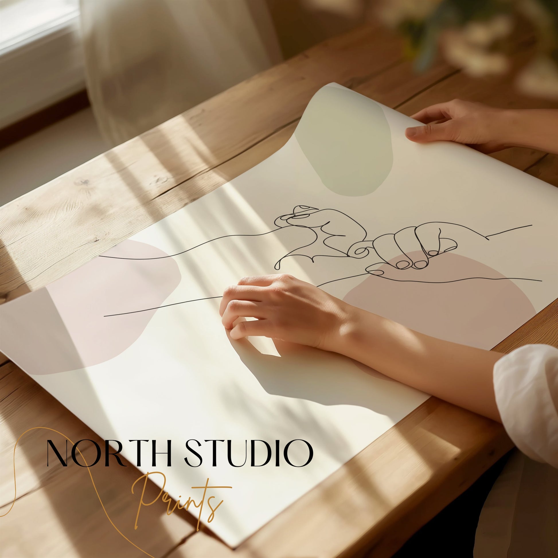 Premium Poster of Minimalist Line Art Holding Hands Drawing Posters