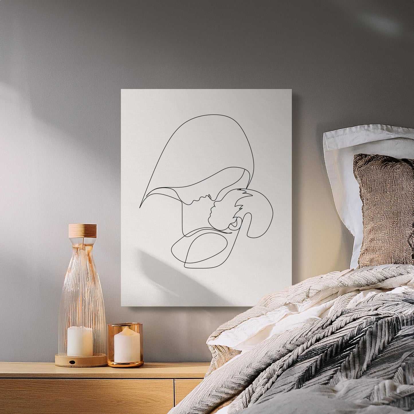 Premium Poster of Minimalist Line Art Mother and Child Canvas Wraps