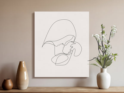 Premium Poster of Minimalist Line Art Mother and Child Canvas Wraps