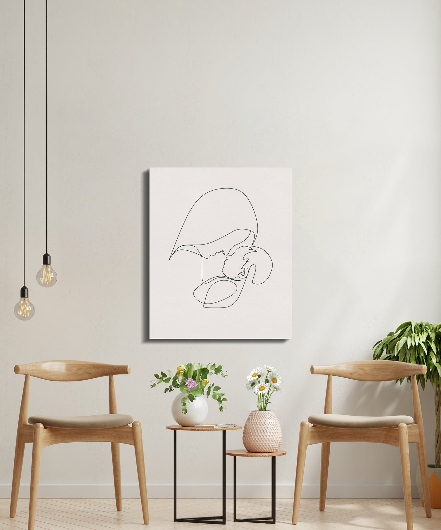 Premium Poster of Minimalist Line Art Mother and Child Canvas Wraps