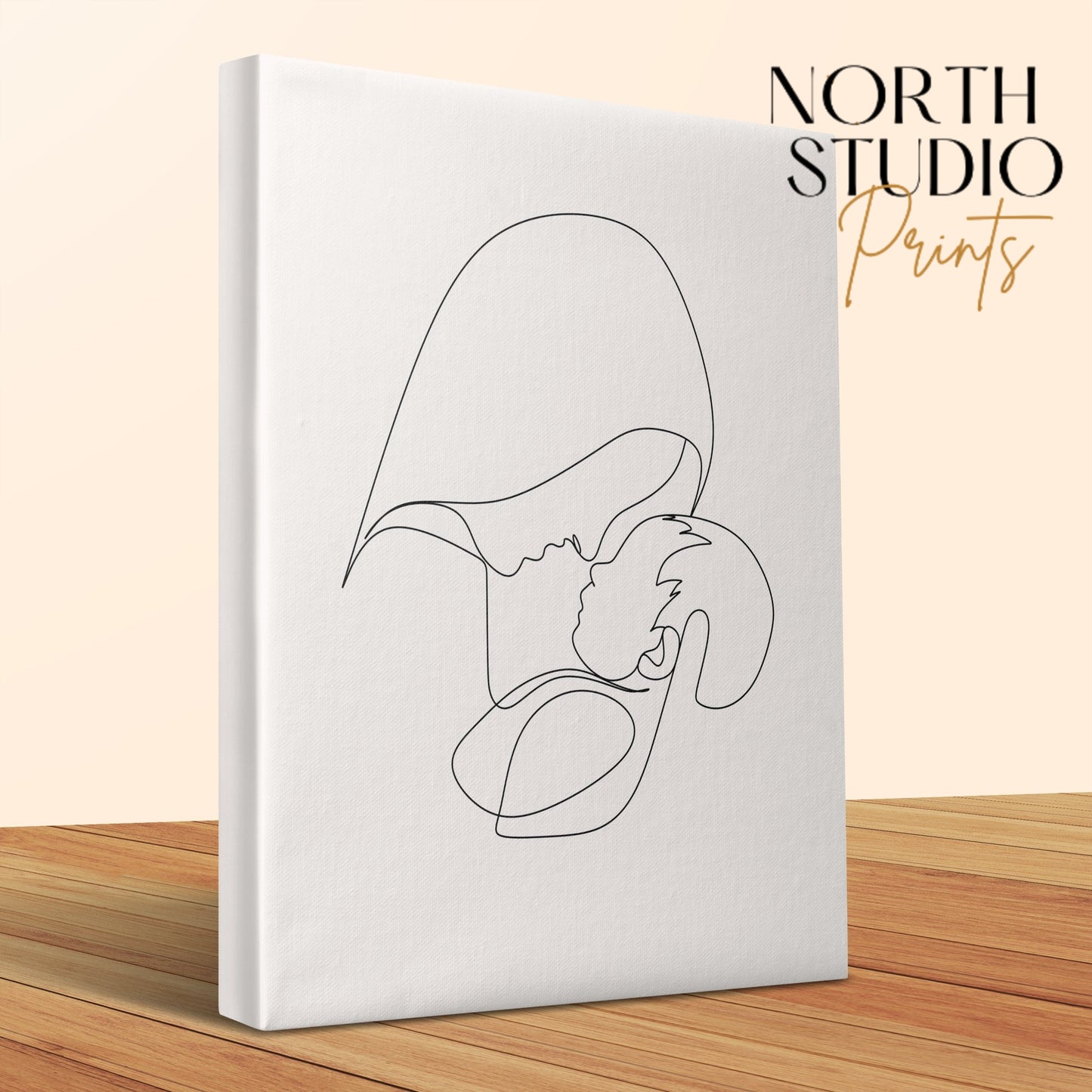 Premium Poster of Minimalist Line Art Mother and Child Canvas Wraps