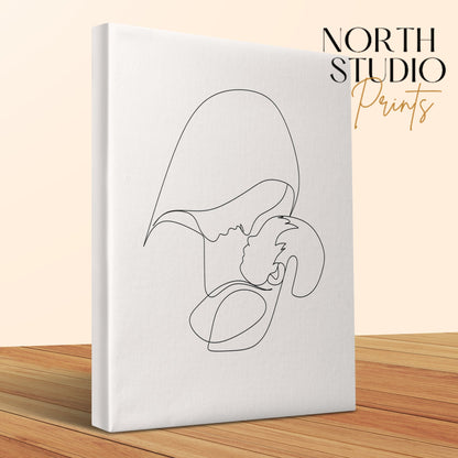 Premium Poster of Minimalist Line Art Mother and Child Canvas Wraps