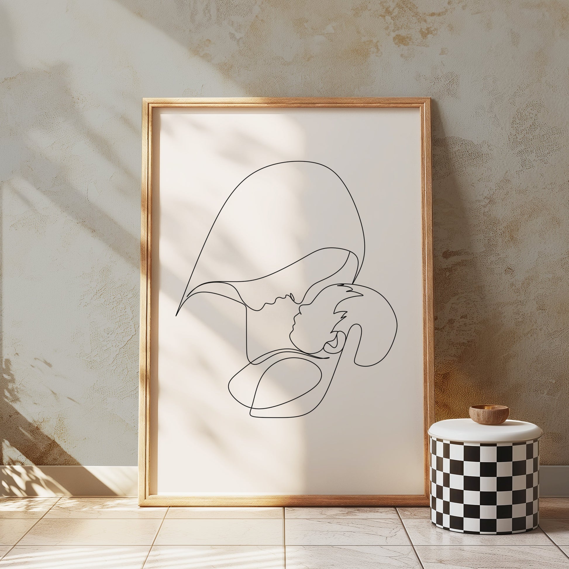 Premium Poster of Minimalist Line Art Mother and Child Wall Posters
