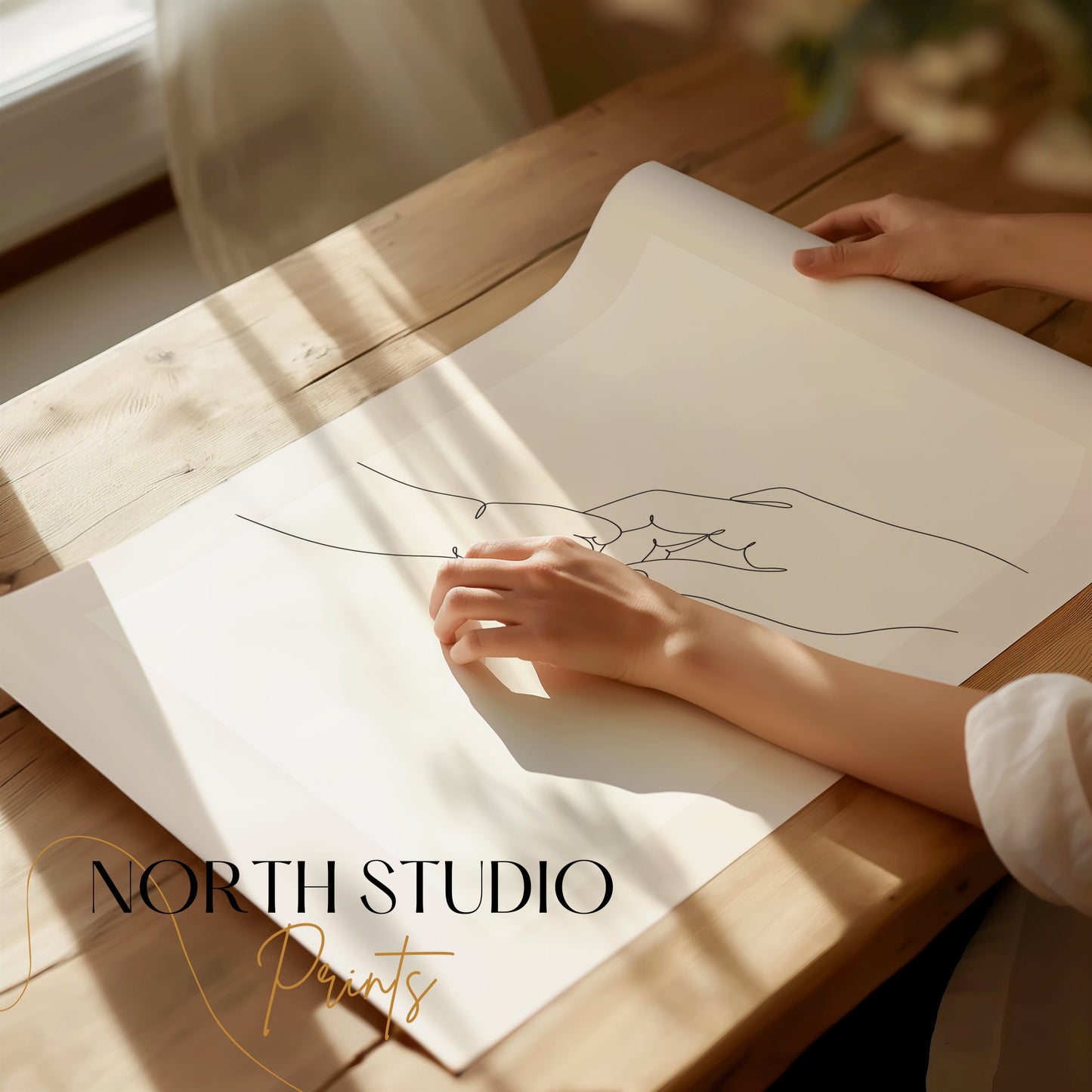 Premium Poster of Minimalist Line Art of Holding Hands Posters
