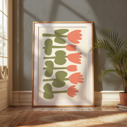 Premium Poster of Minimalist Pink and Green Floral Art for Home Posters