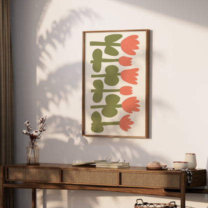 Premium Poster of Minimalist Pink and Green Floral Art for Home Posters