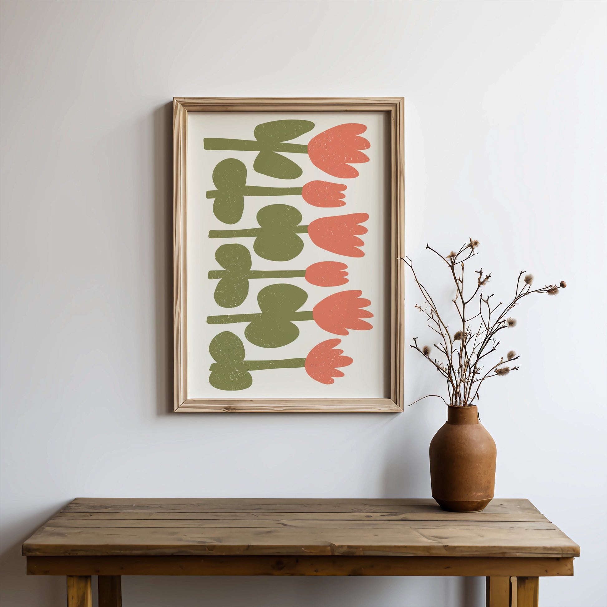 Premium Poster of Minimalist Pink and Green Floral Art for Home Posters