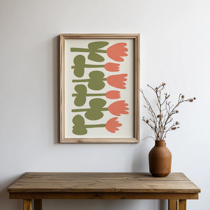 Premium Poster of Minimalist Pink and Green Floral Art for Home Posters