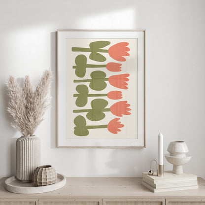 Premium Poster of Minimalist Pink and Green Floral Art for Home Posters