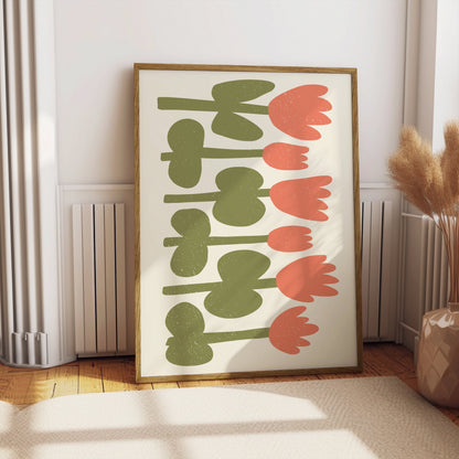 Premium Poster of Minimalist Pink and Green Floral Art for Home Posters