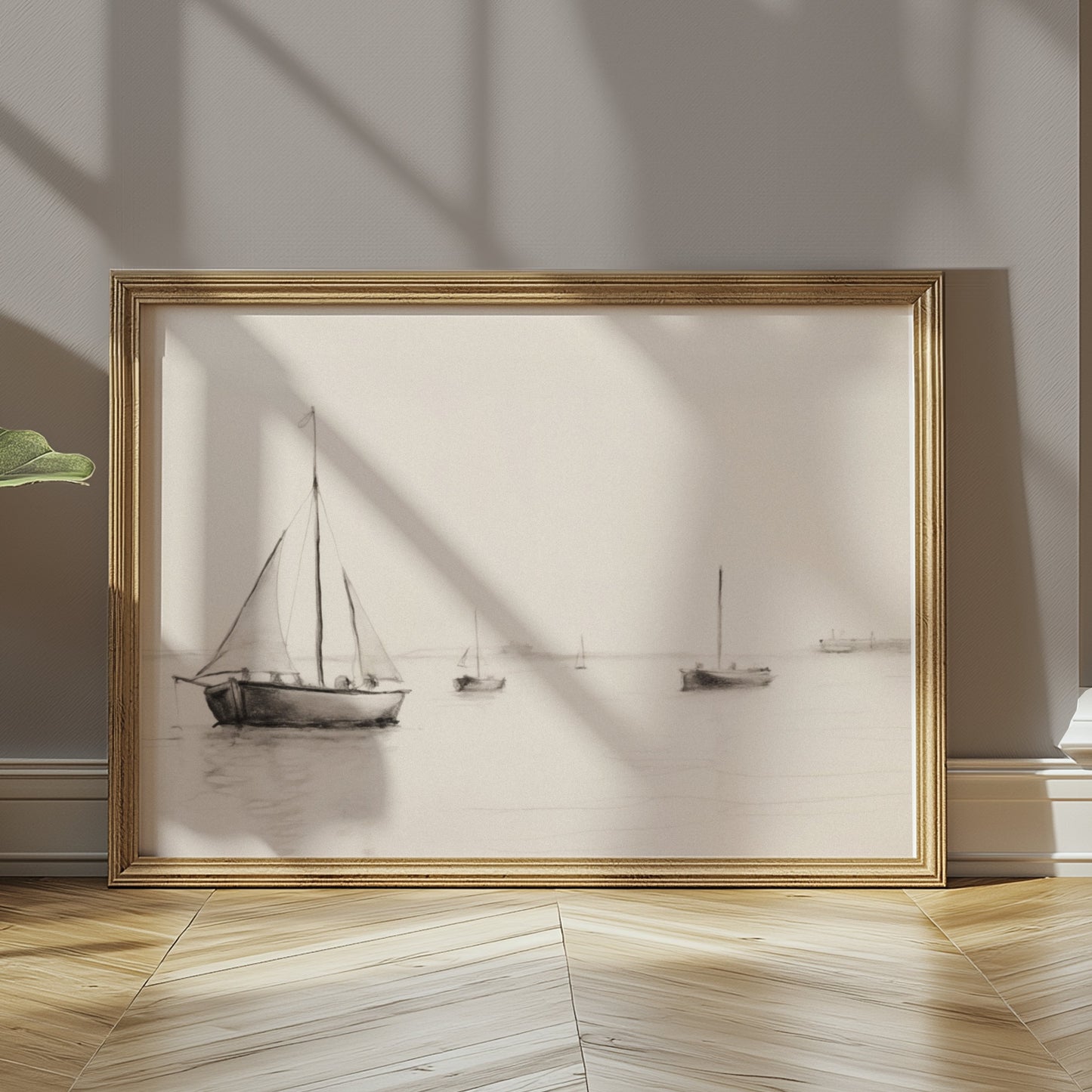 Premium Poster of Minimalist Sailboats at Sea in Calm Waters Posters