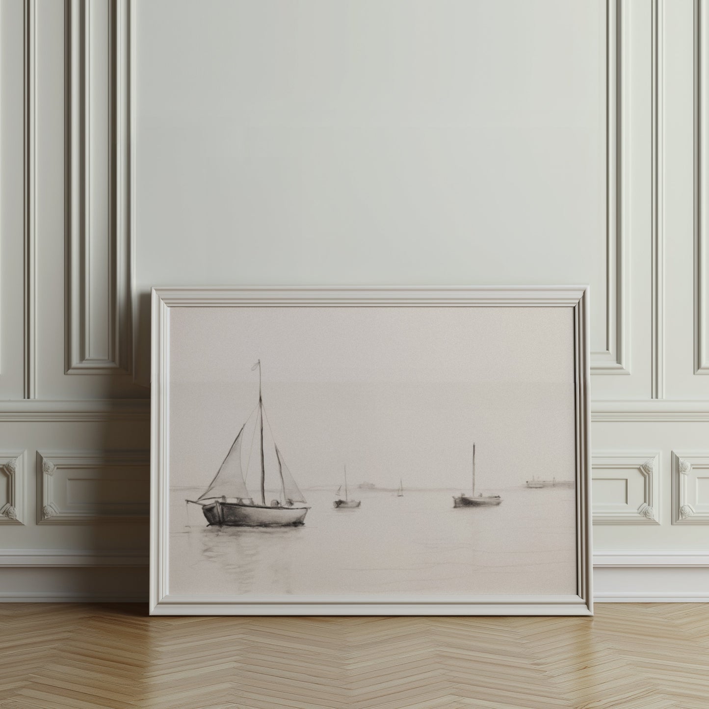 Premium Poster of Minimalist Sailboats at Sea in Calm Waters Posters