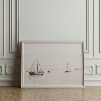 Premium Poster of Minimalist Sailboats at Sea in Calm Waters Posters