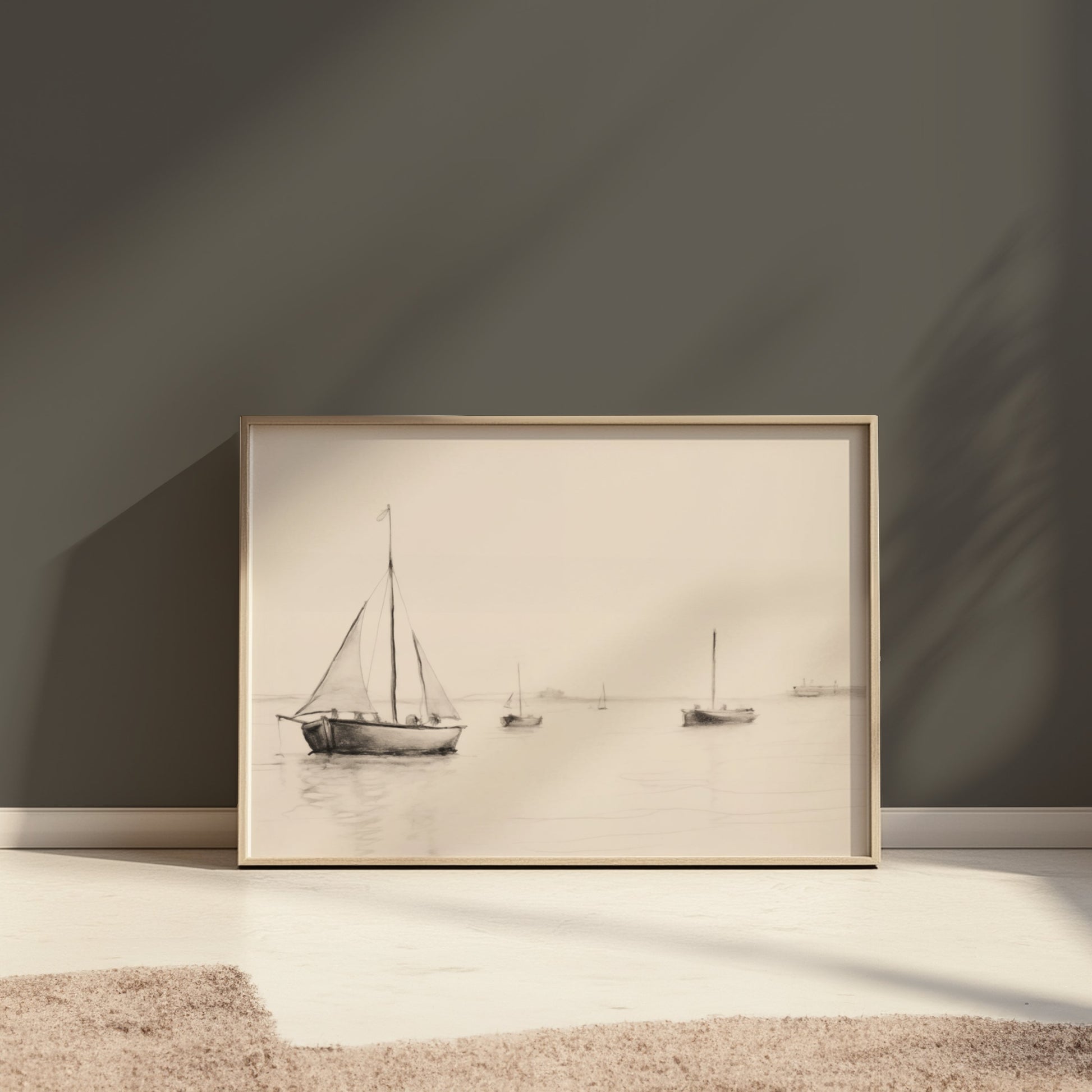 Premium Poster of Minimalist Sailboats at Sea in Calm Waters Posters