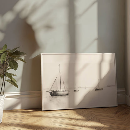 Premium Poster of Minimalist Sailboats at Sea in Calm Waters Posters