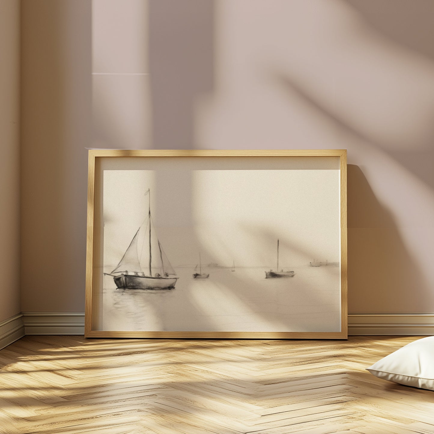 Premium Poster of Minimalist Sailboats at Sea in Calm Waters Posters