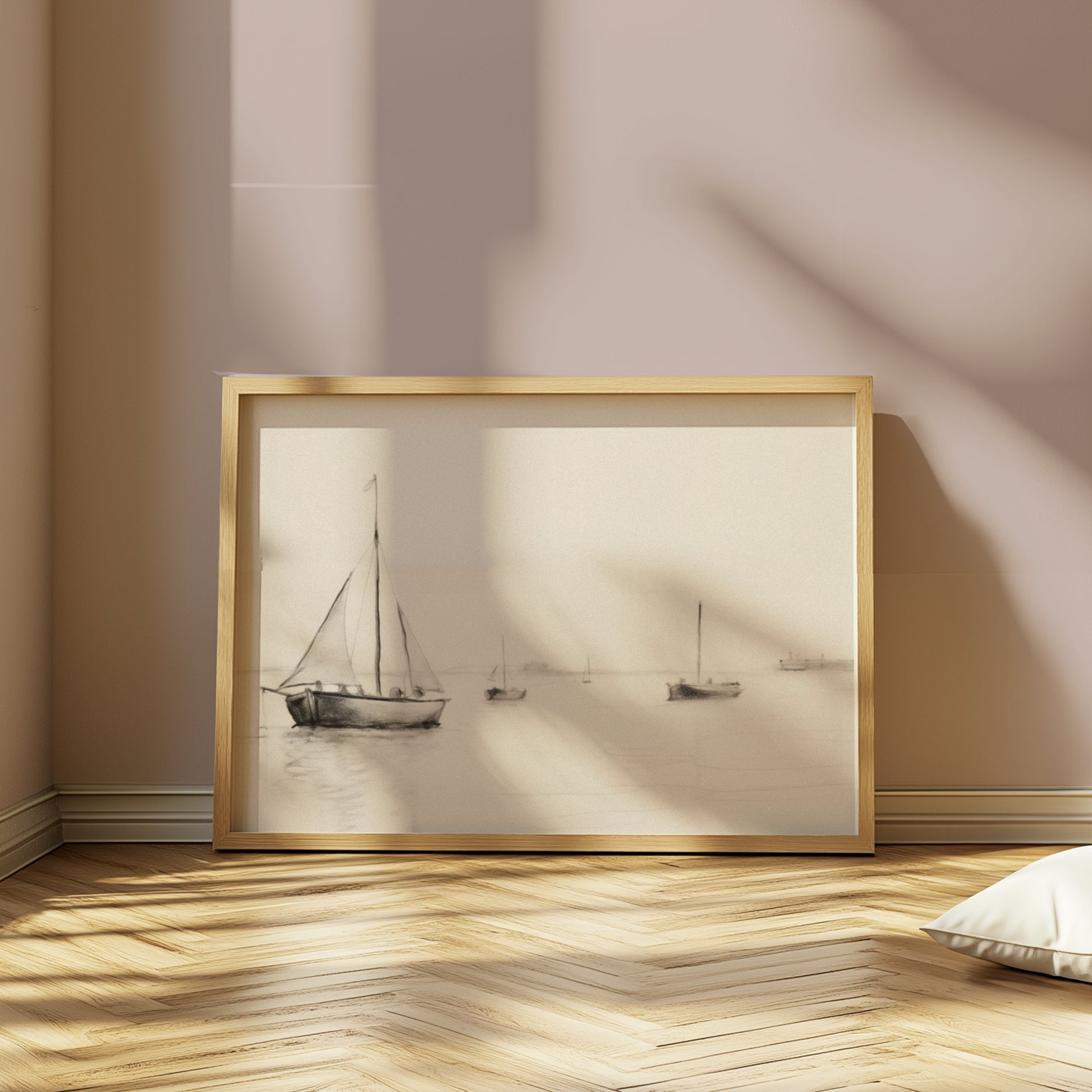 Premium Poster of Minimalist Sailboats at Sea in Calm Waters Posters