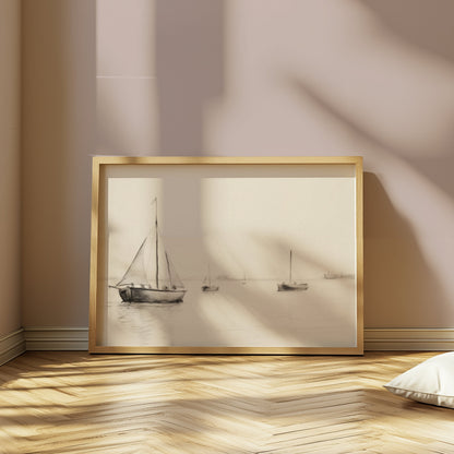 Premium Poster of Minimalist Sailboats at Sea in Calm Waters Posters